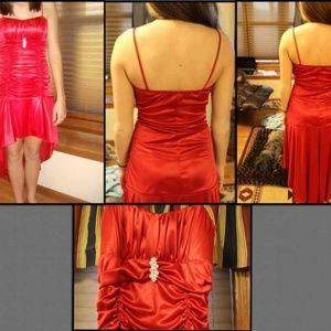 Spaghetti Strap Red High-low Dress